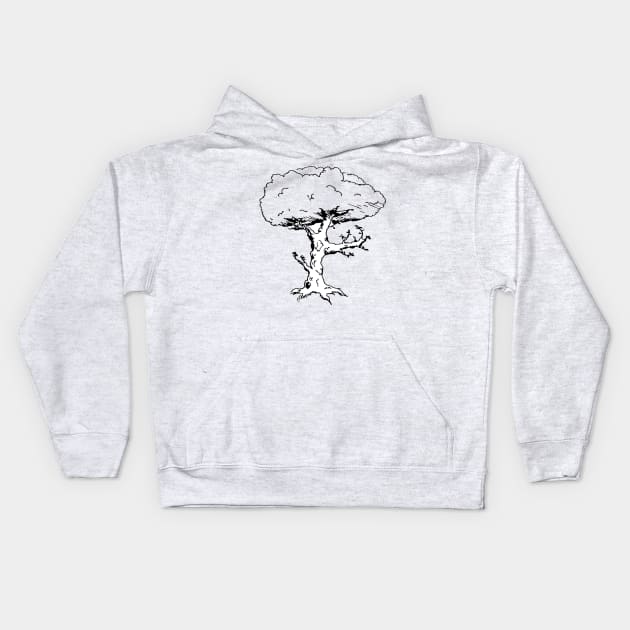 Black and White Tree Doodle Art Style Kids Hoodie by VANDERVISUALS